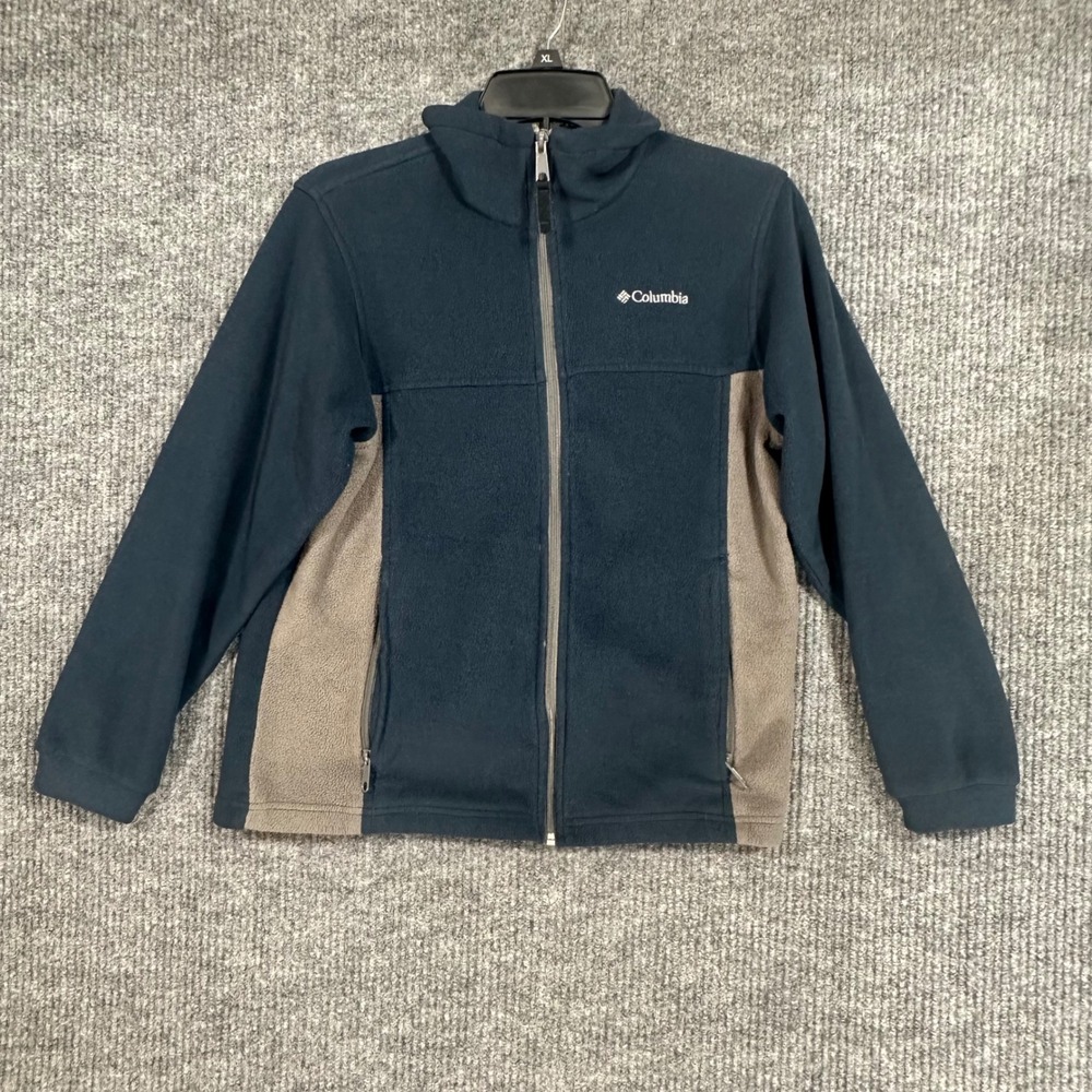 Columbia Fleece Jacket Youth 14/16 Navy Blue Gray Excellent Full Zip WB 6070
